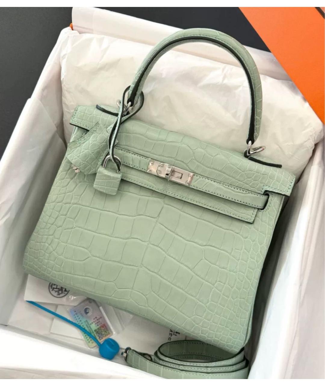 HERMES Салатовая кожаная сумка с короткими ручками, фото 4