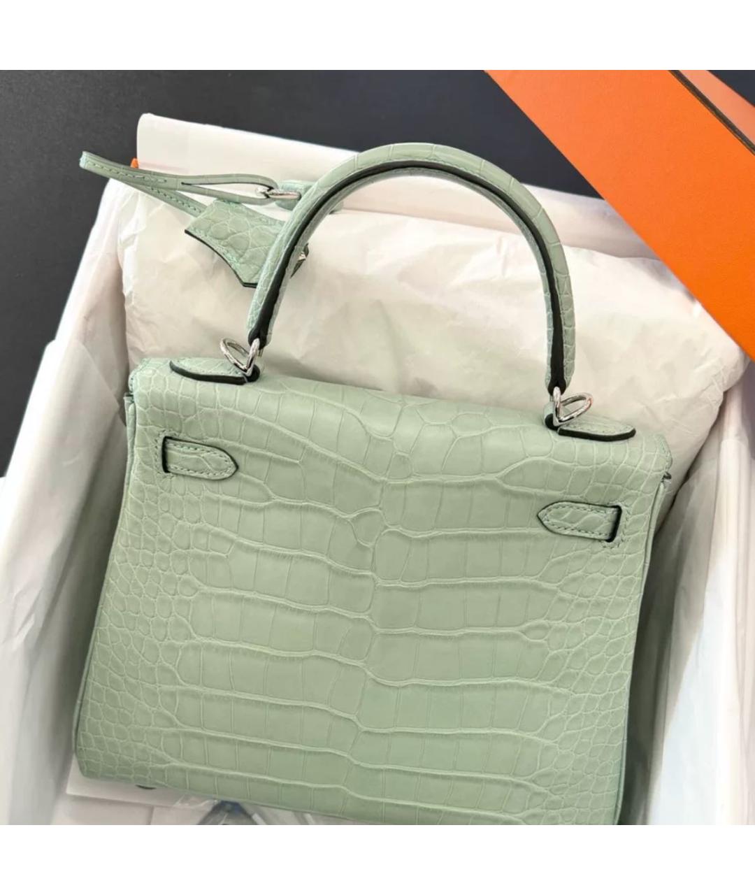 HERMES Салатовая кожаная сумка с короткими ручками, фото 2