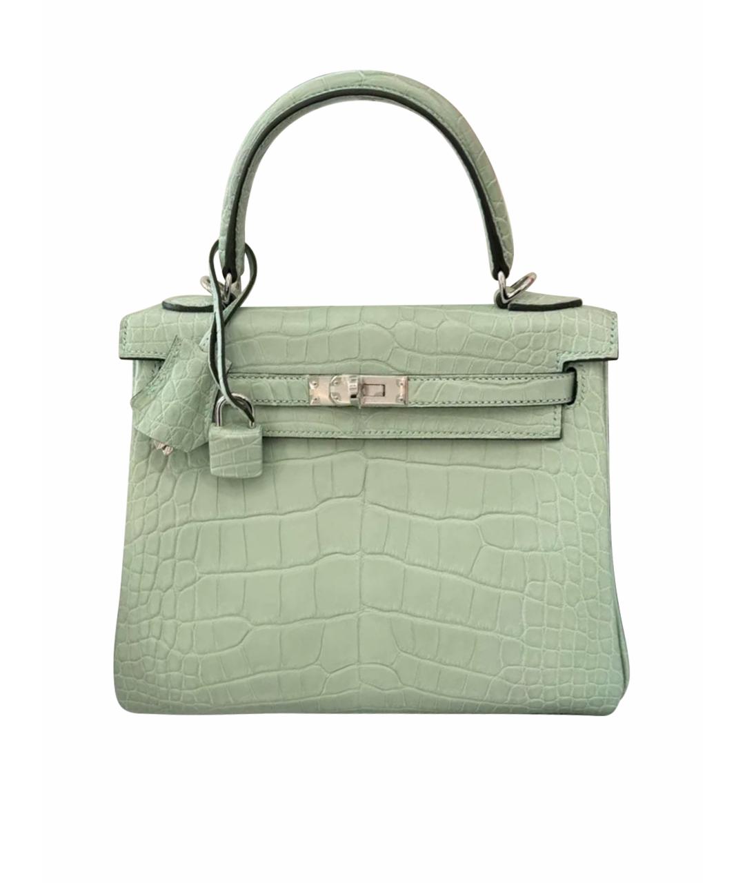 HERMES Салатовая кожаная сумка с короткими ручками, фото 1