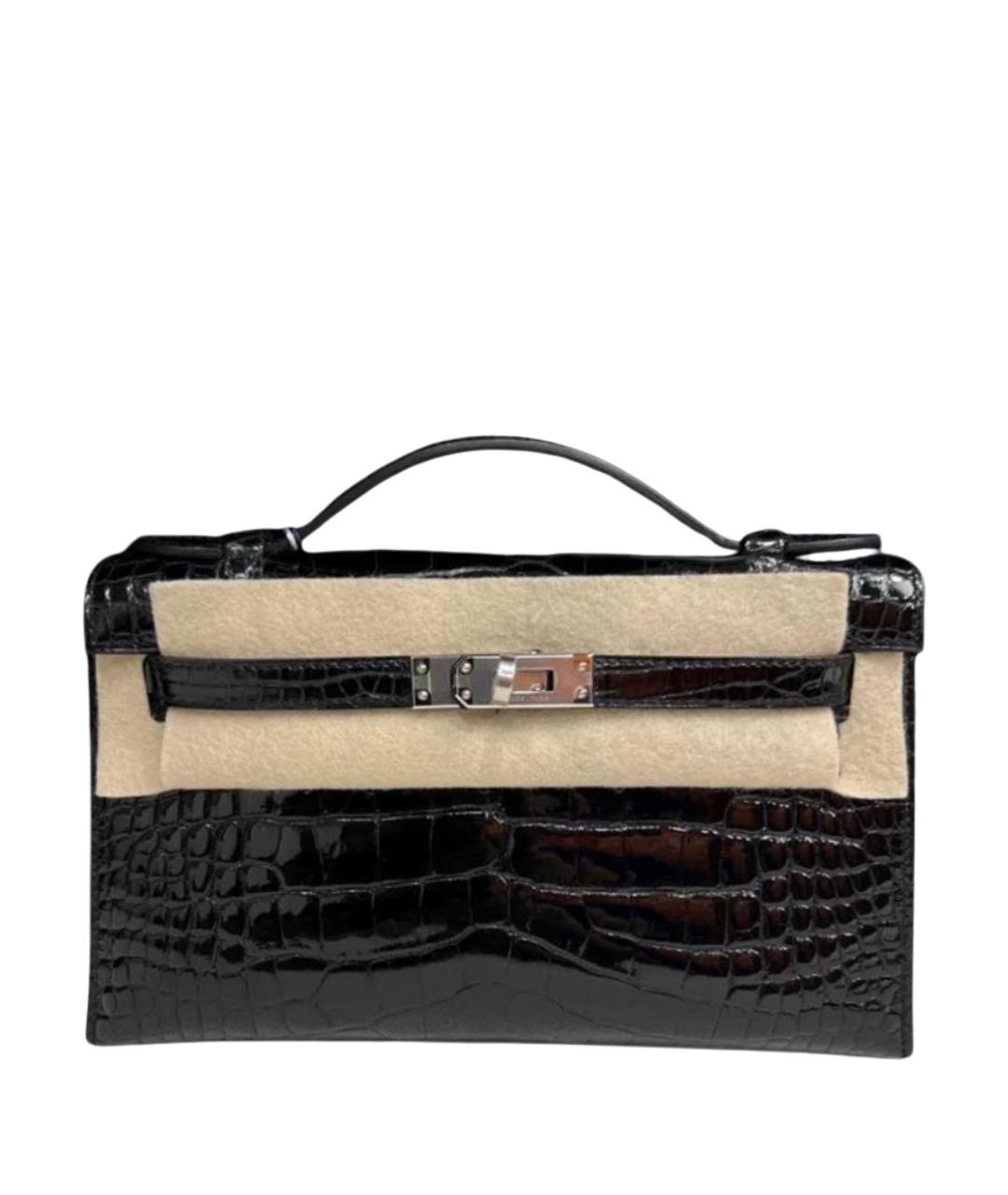 HERMES Черная кожаная сумка с короткими ручками, фото 1