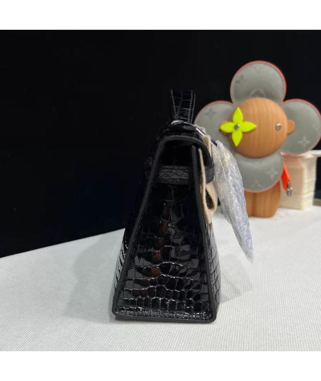 HERMES Черная кожаная сумка с короткими ручками, фото 4