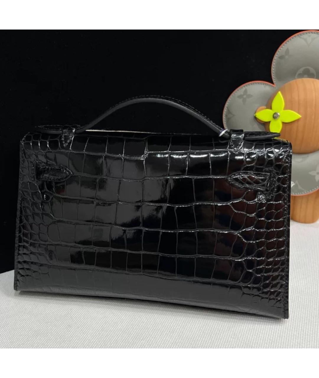 HERMES Черная кожаная сумка с короткими ручками, фото 2