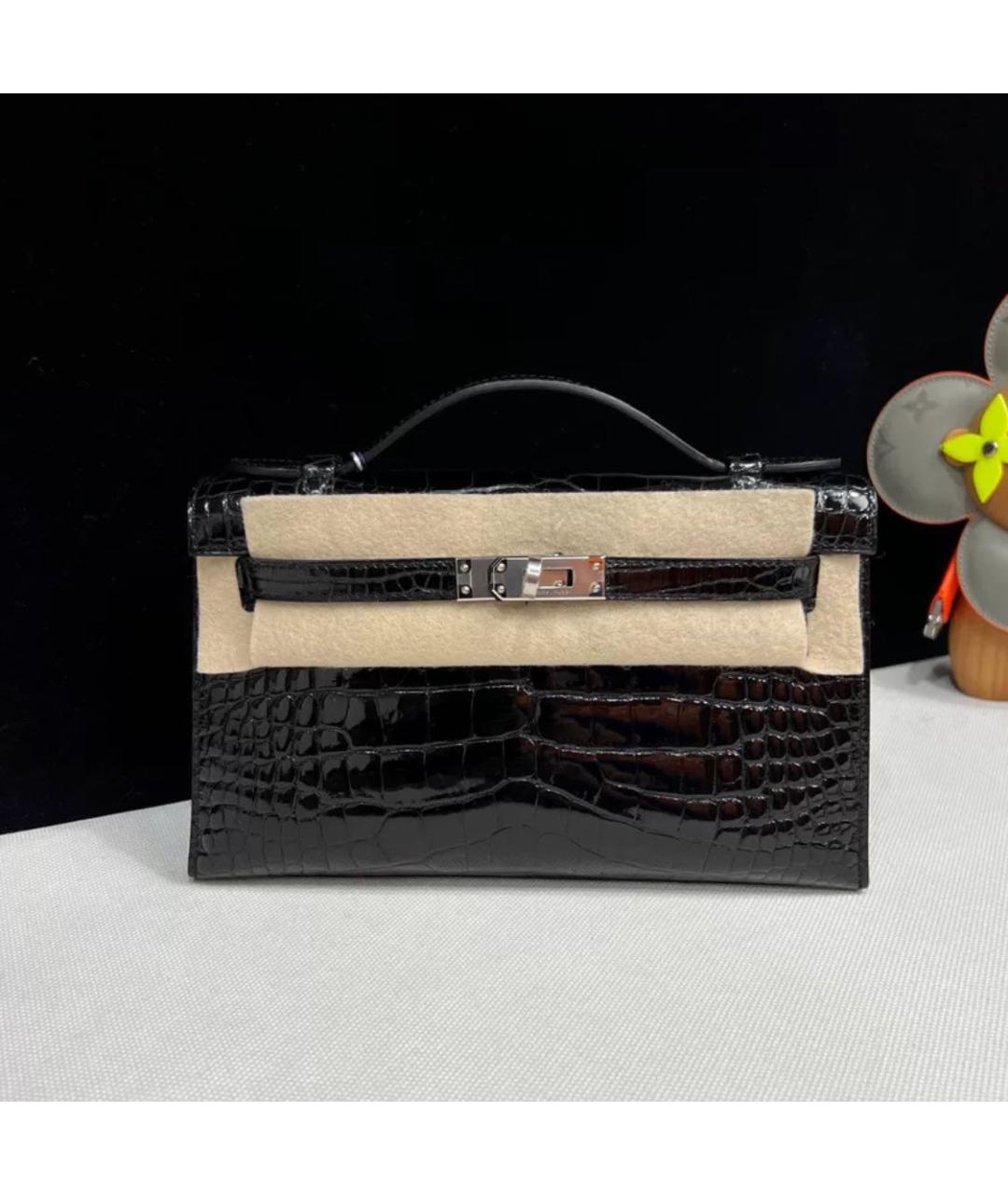 HERMES Черная кожаная сумка с короткими ручками, фото 6