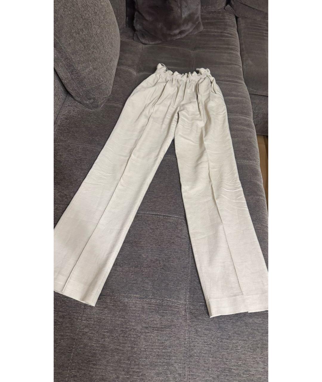 KITON Бежевые льняные прямые брюки, фото 7