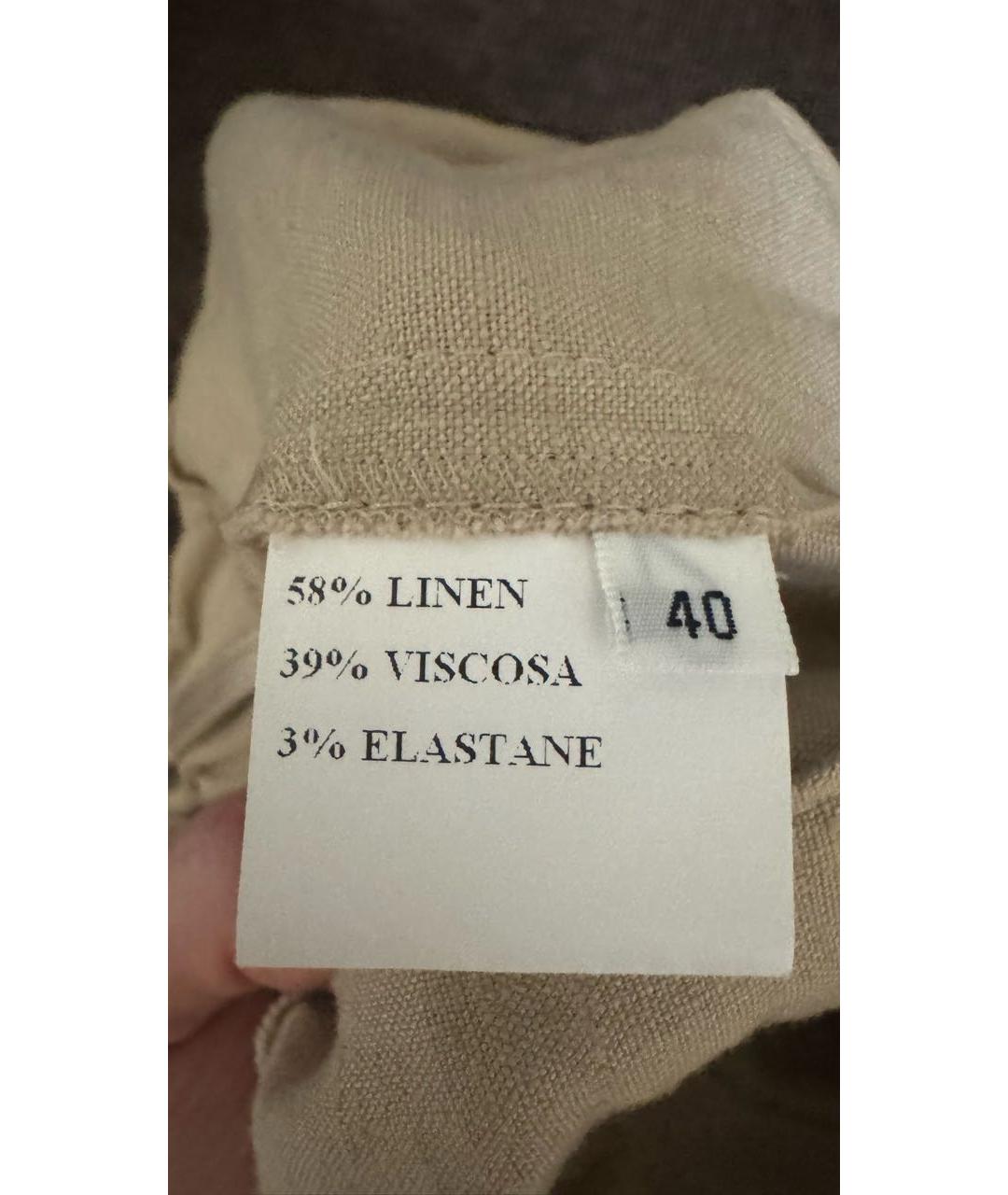 KITON Бежевые льняные прямые брюки, фото 5