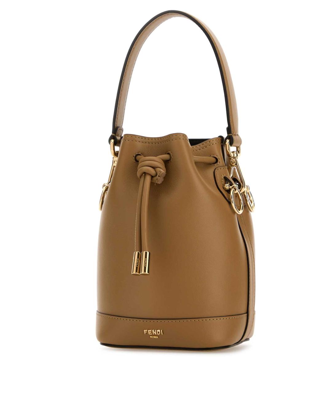 FENDI Бежевая кожаная сумка с короткими ручками, фото 2