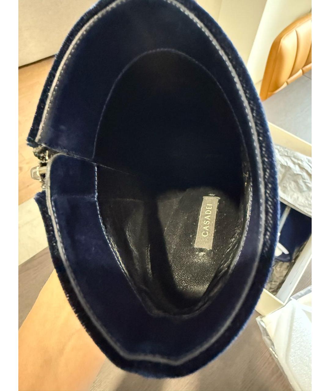 CASADEI Темно-синие бархатные ботильоны, фото 3