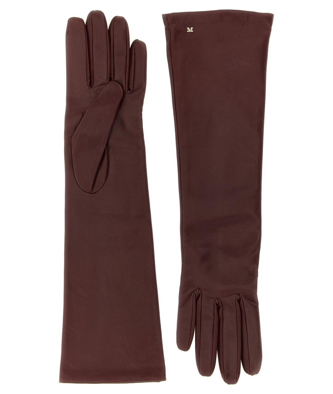 MAX MARA Бордовые кожаные перчатки, фото 2