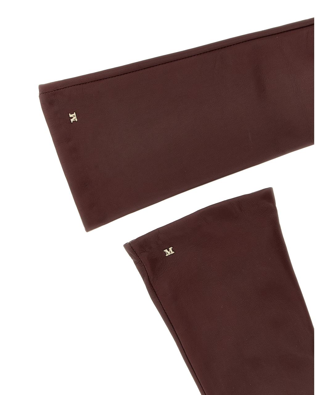 MAX MARA Бордовые кожаные перчатки, фото 3