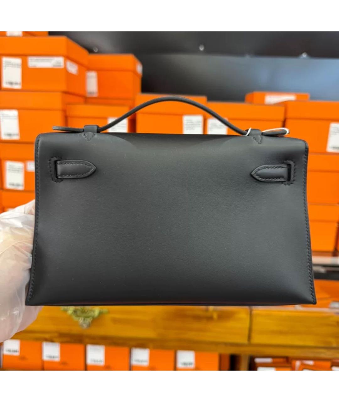 HERMES Черная кожаная сумка с короткими ручками, фото 3