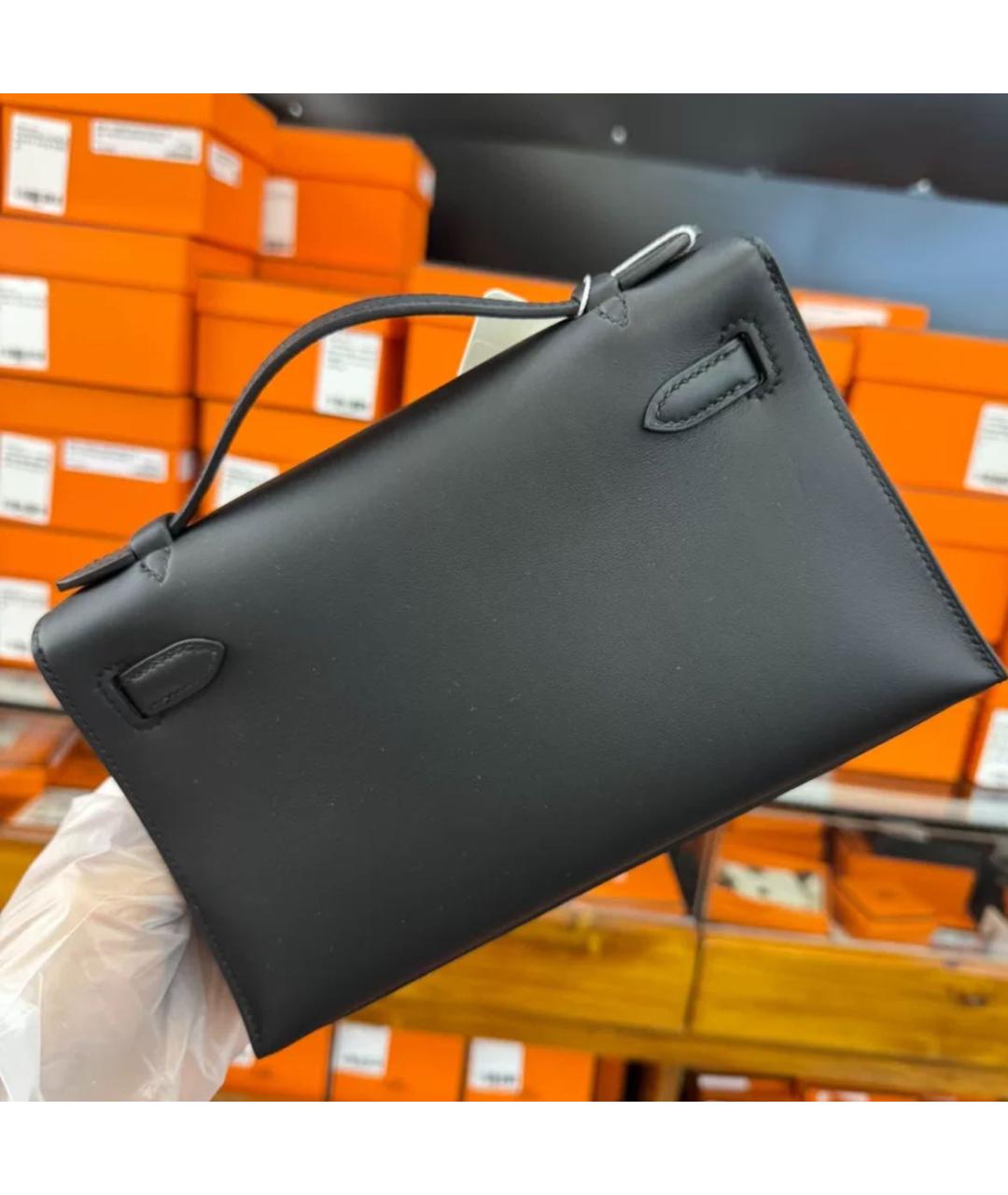 HERMES Черная кожаная сумка с короткими ручками, фото 2