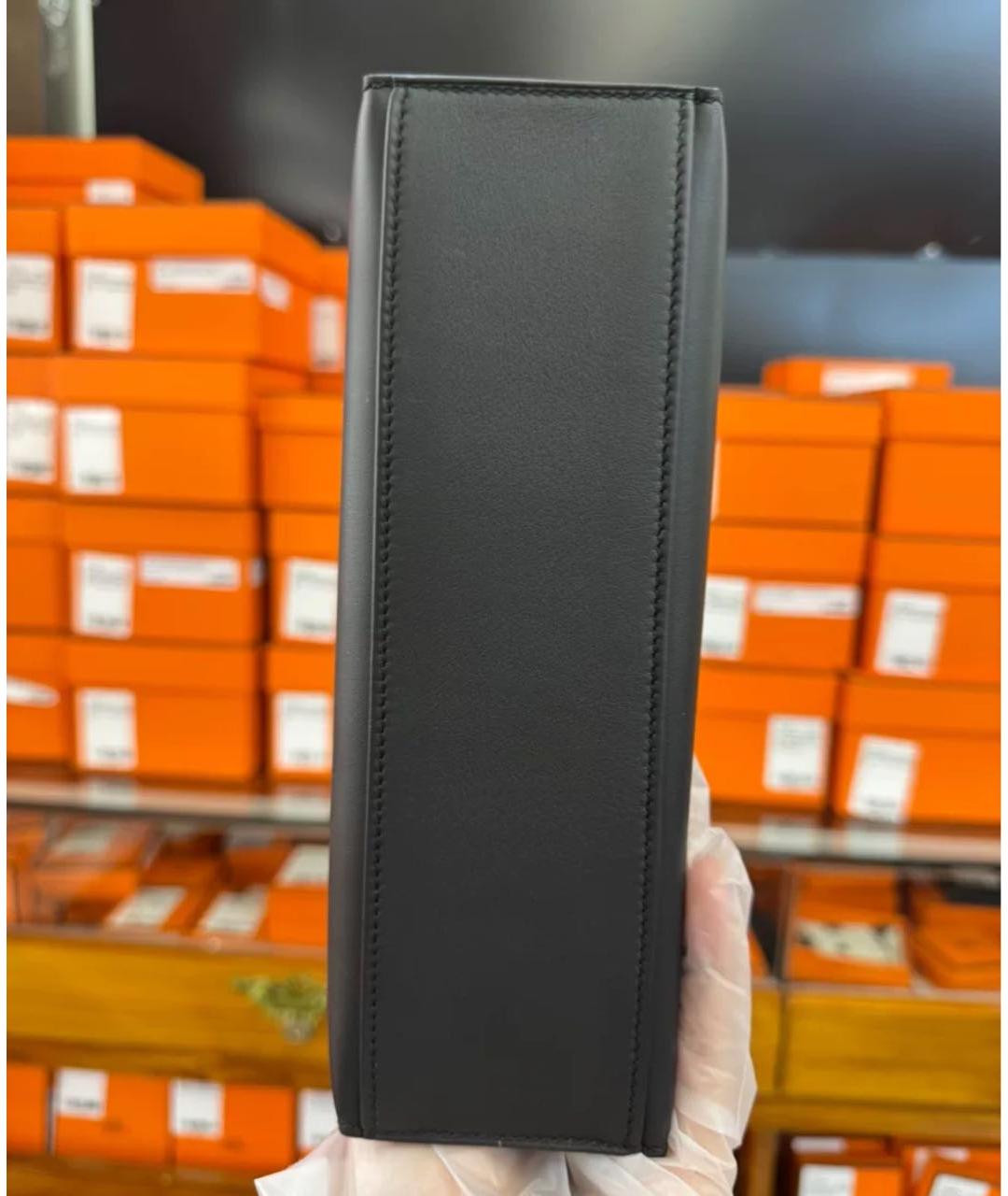 HERMES Черная кожаная сумка с короткими ручками, фото 4