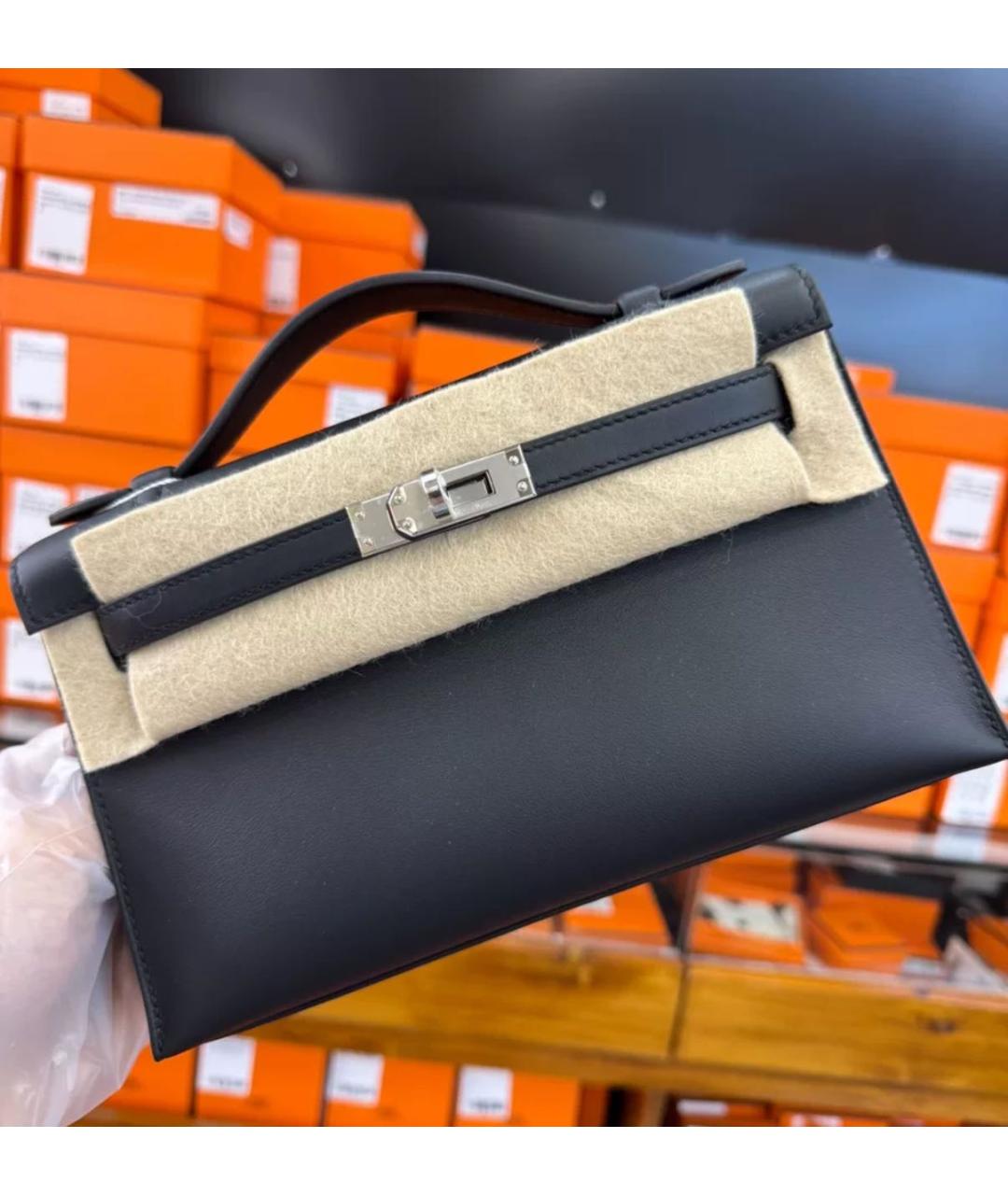 HERMES Черная кожаная сумка с короткими ручками, фото 6