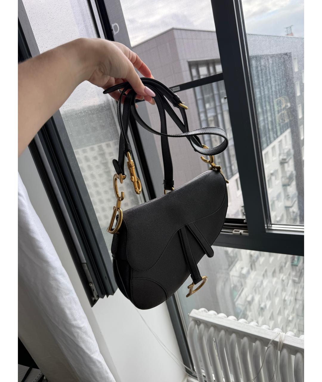 CHRISTIAN DIOR Черная кожаная сумка с короткими ручками, фото 9