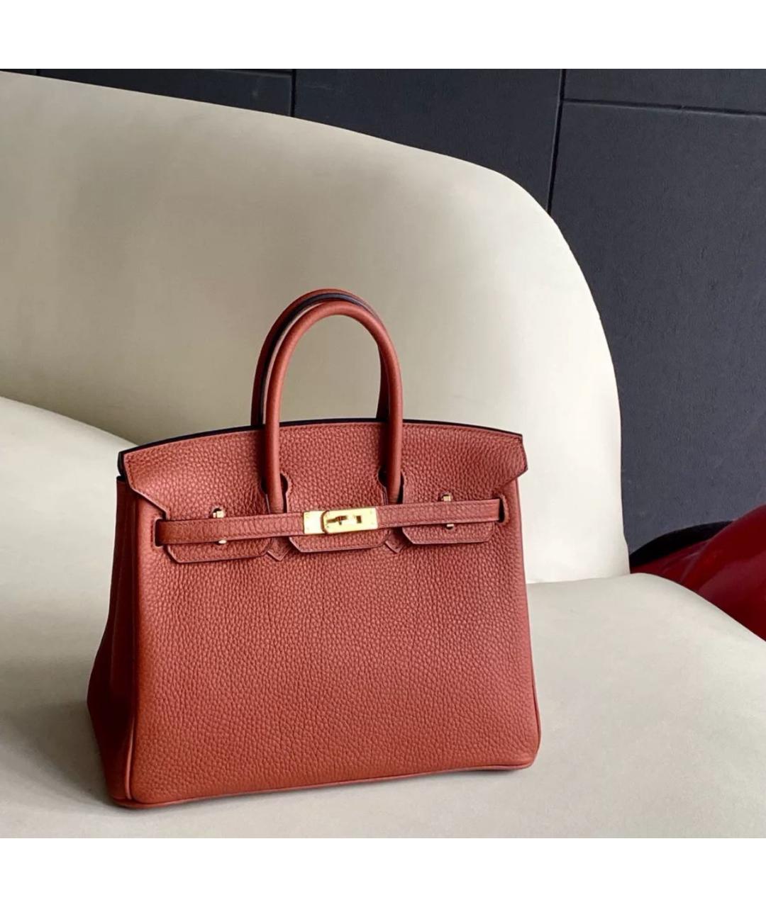 HERMES Бордовая кожаная сумка с короткими ручками, фото 2