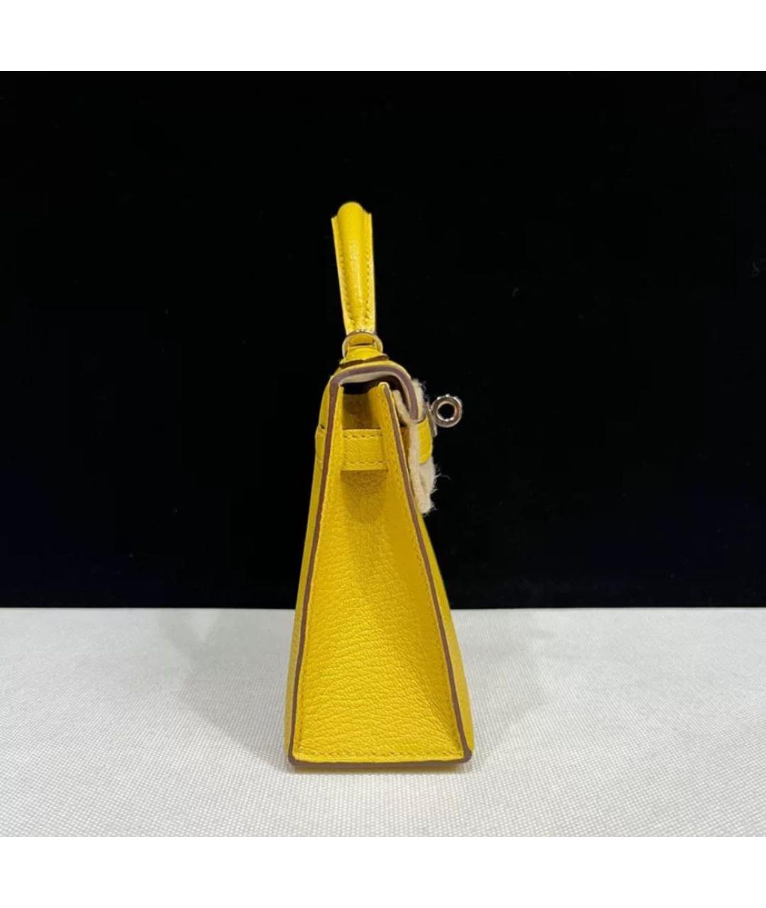 HERMES Желтая кожаная сумка с короткими ручками, фото 4