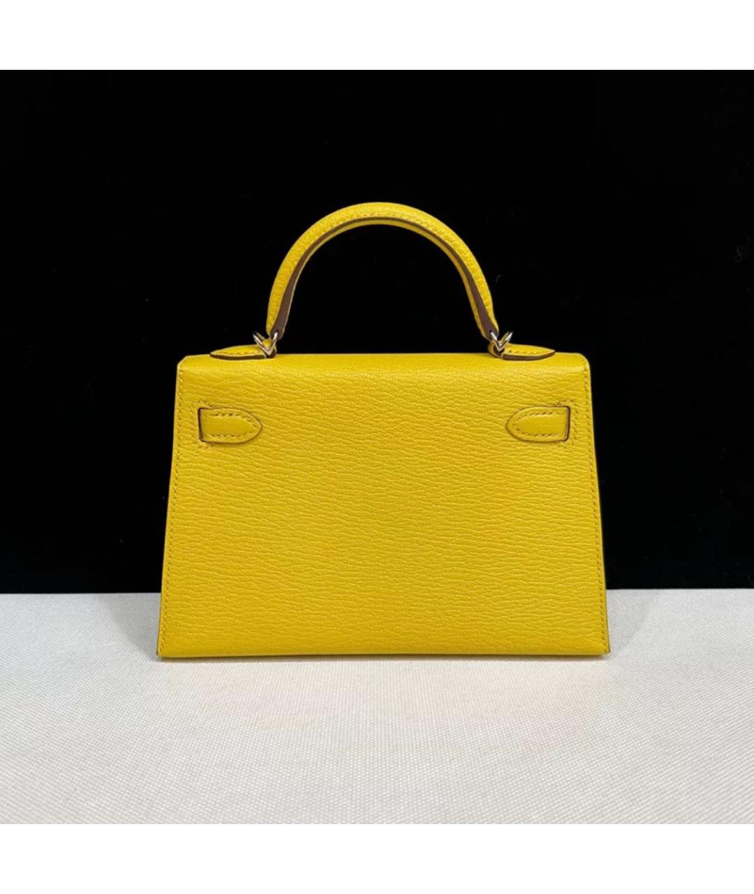 HERMES Желтая кожаная сумка с короткими ручками, фото 2
