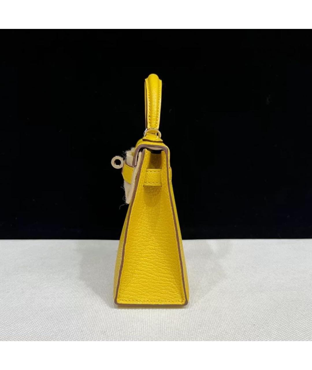 HERMES Желтая кожаная сумка с короткими ручками, фото 3
