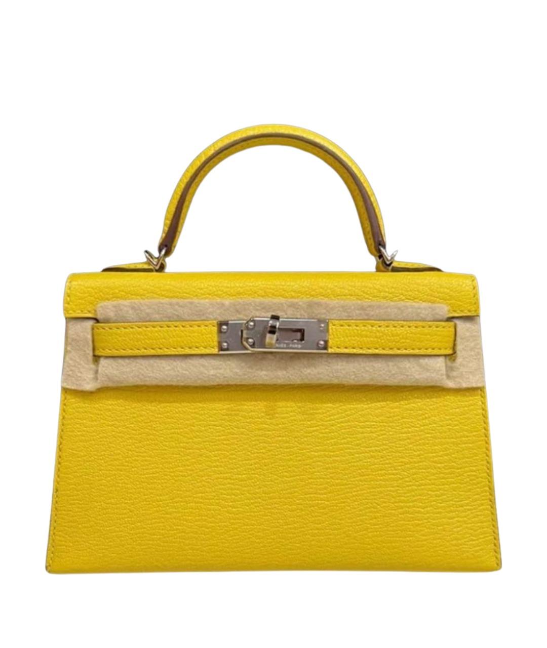 HERMES Желтая кожаная сумка с короткими ручками, фото 7