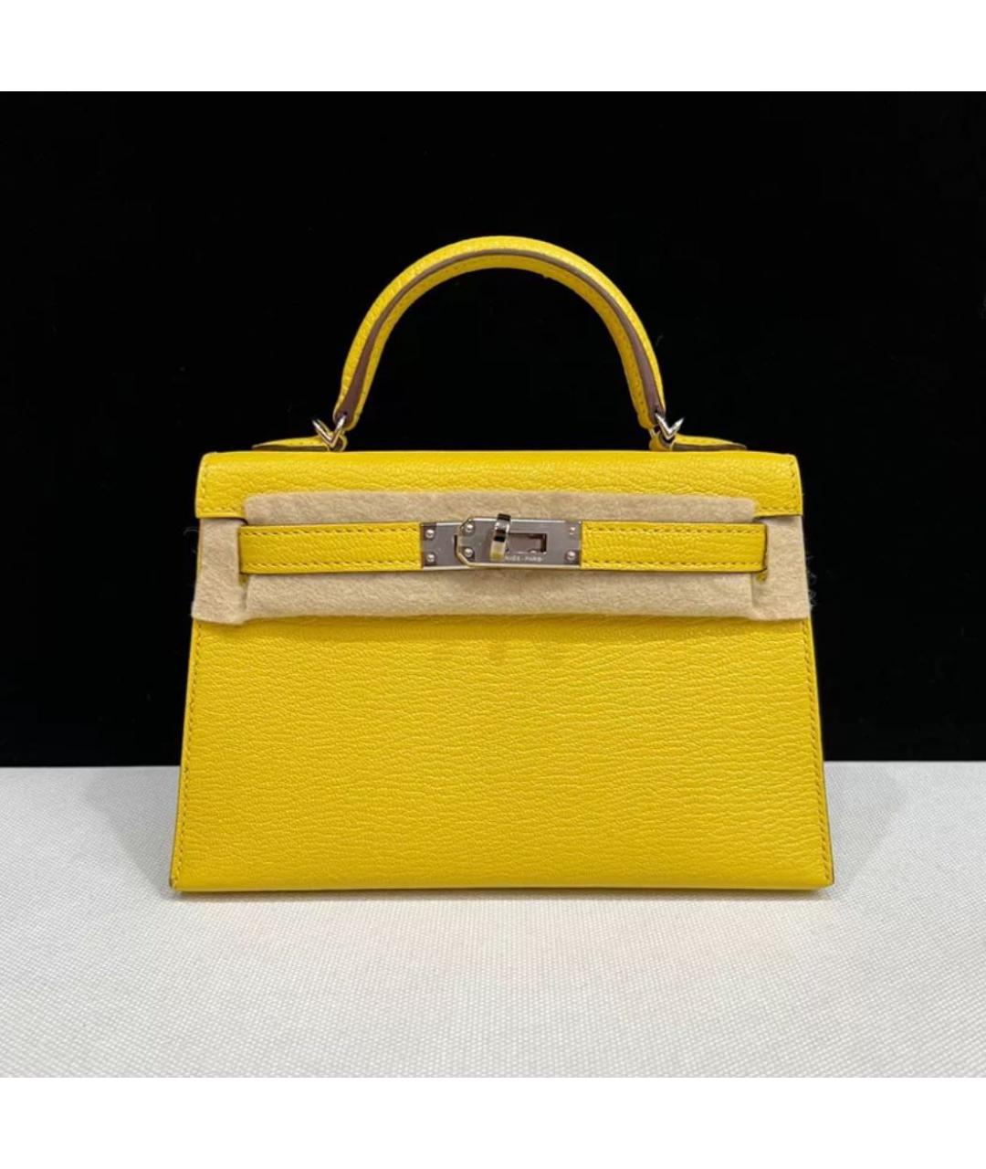 HERMES Желтая кожаная сумка с короткими ручками, фото 6