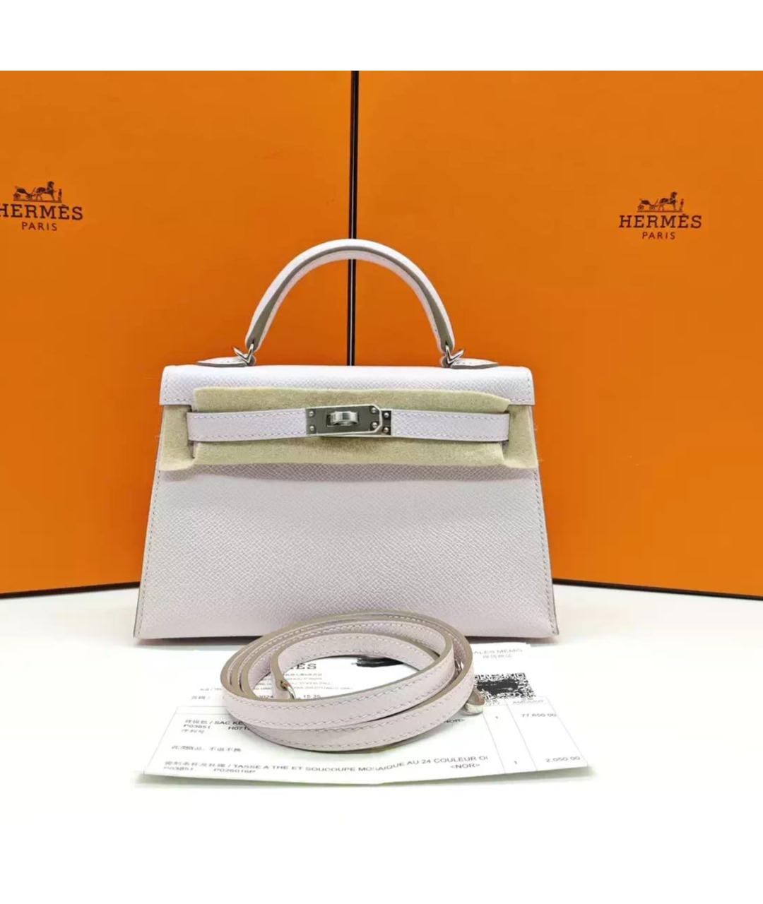 HERMES Белая кожаная сумка с короткими ручками, фото 7