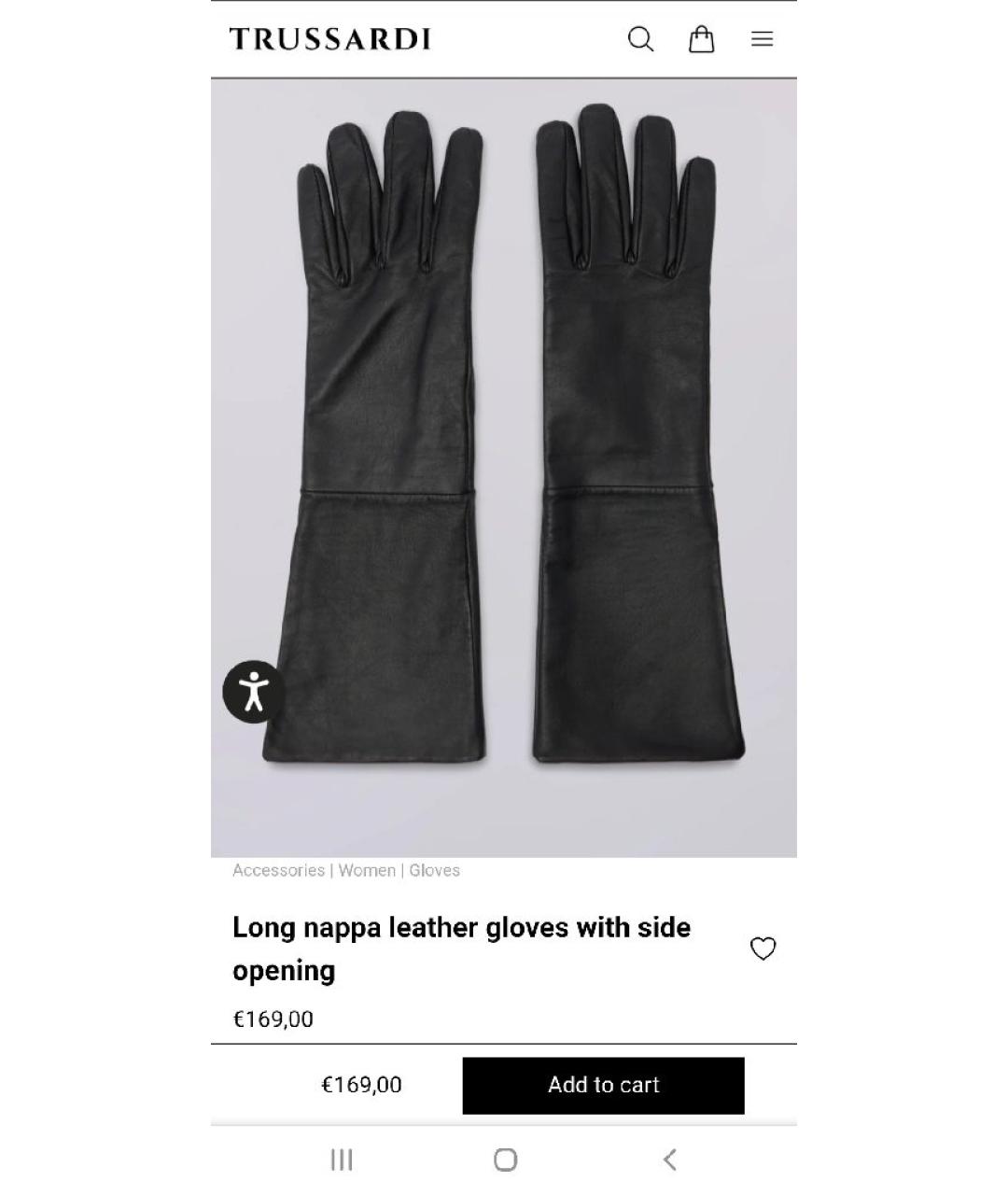 TRUSSARDI Черные кожаные перчатки, фото 3