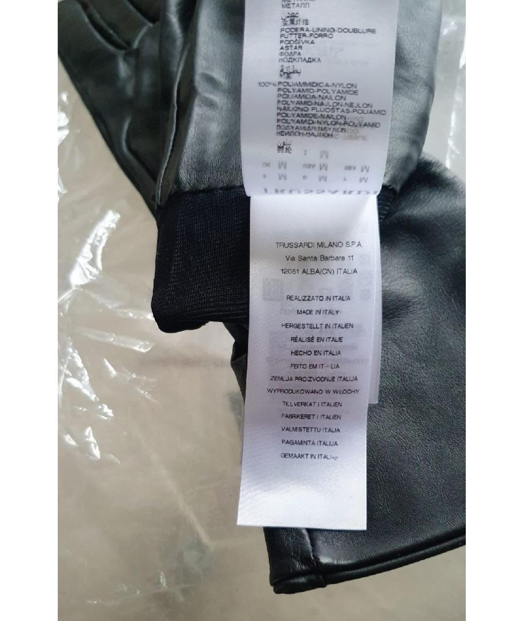 TRUSSARDI Черные кожаные перчатки, фото 7