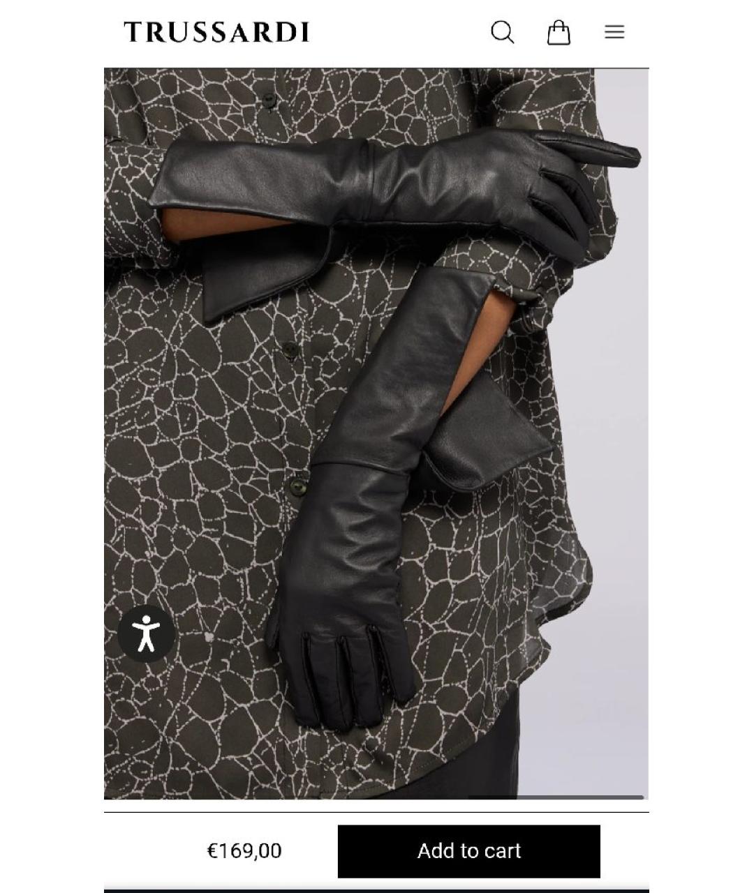 TRUSSARDI Черные кожаные перчатки, фото 2