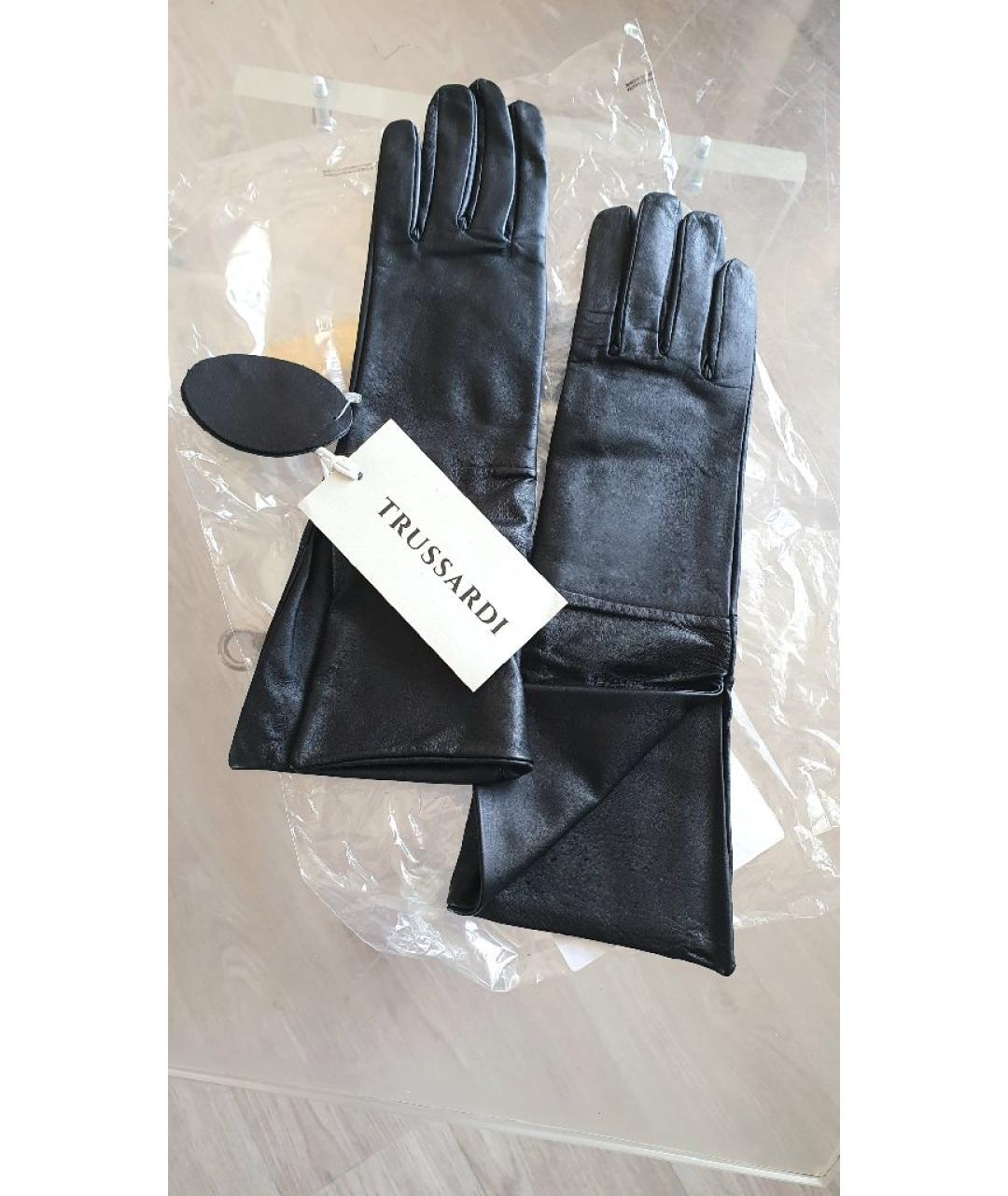 TRUSSARDI Черные кожаные перчатки, фото 5