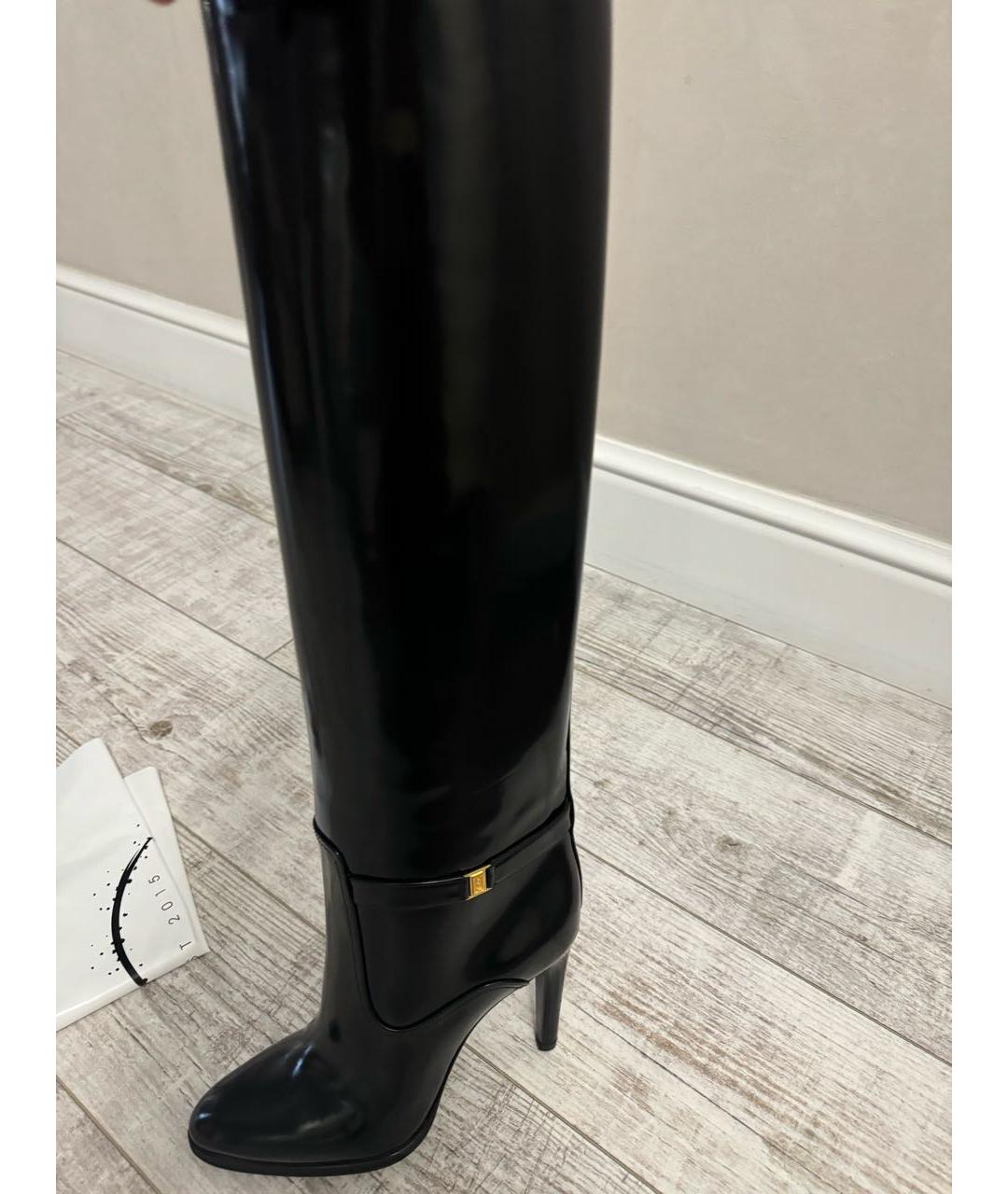 SAINT LAURENT Черные сапоги из лакированной кожи, фото 4