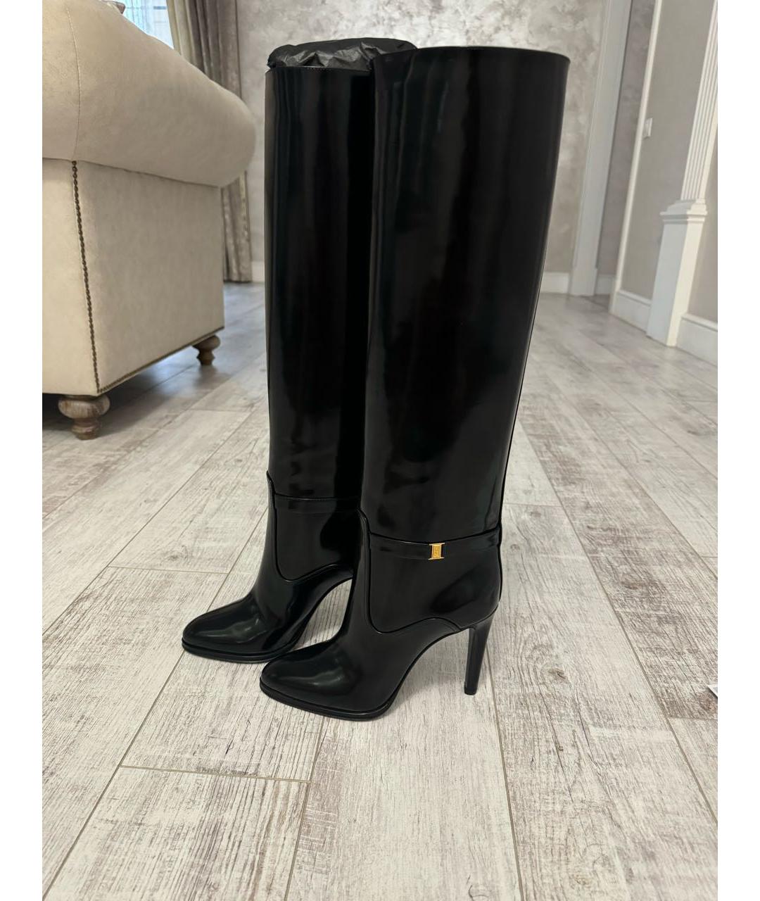 SAINT LAURENT Черные сапоги из лакированной кожи, фото 9