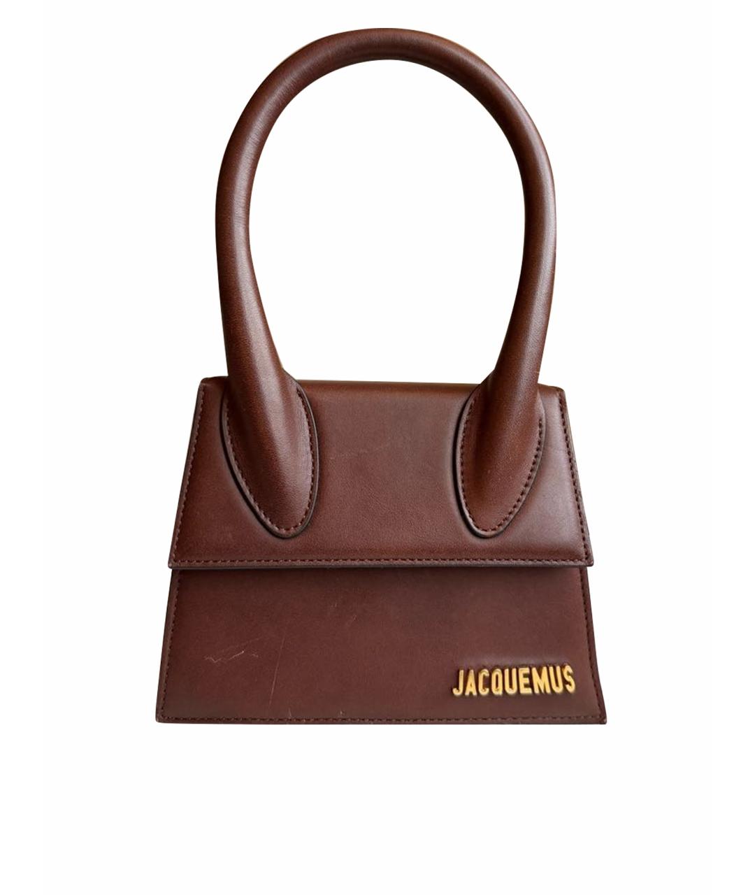 JACQUEMUS Коричневая кожаная сумка с короткими ручками, фото 1