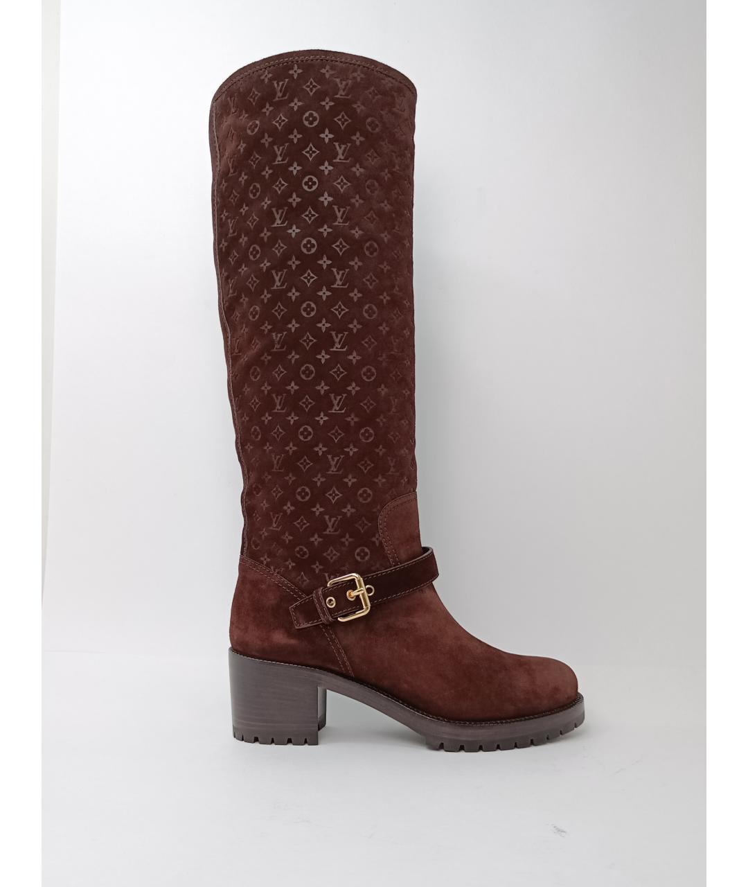 LOUIS VUITTON Коричневые замшевые сапоги, фото 10