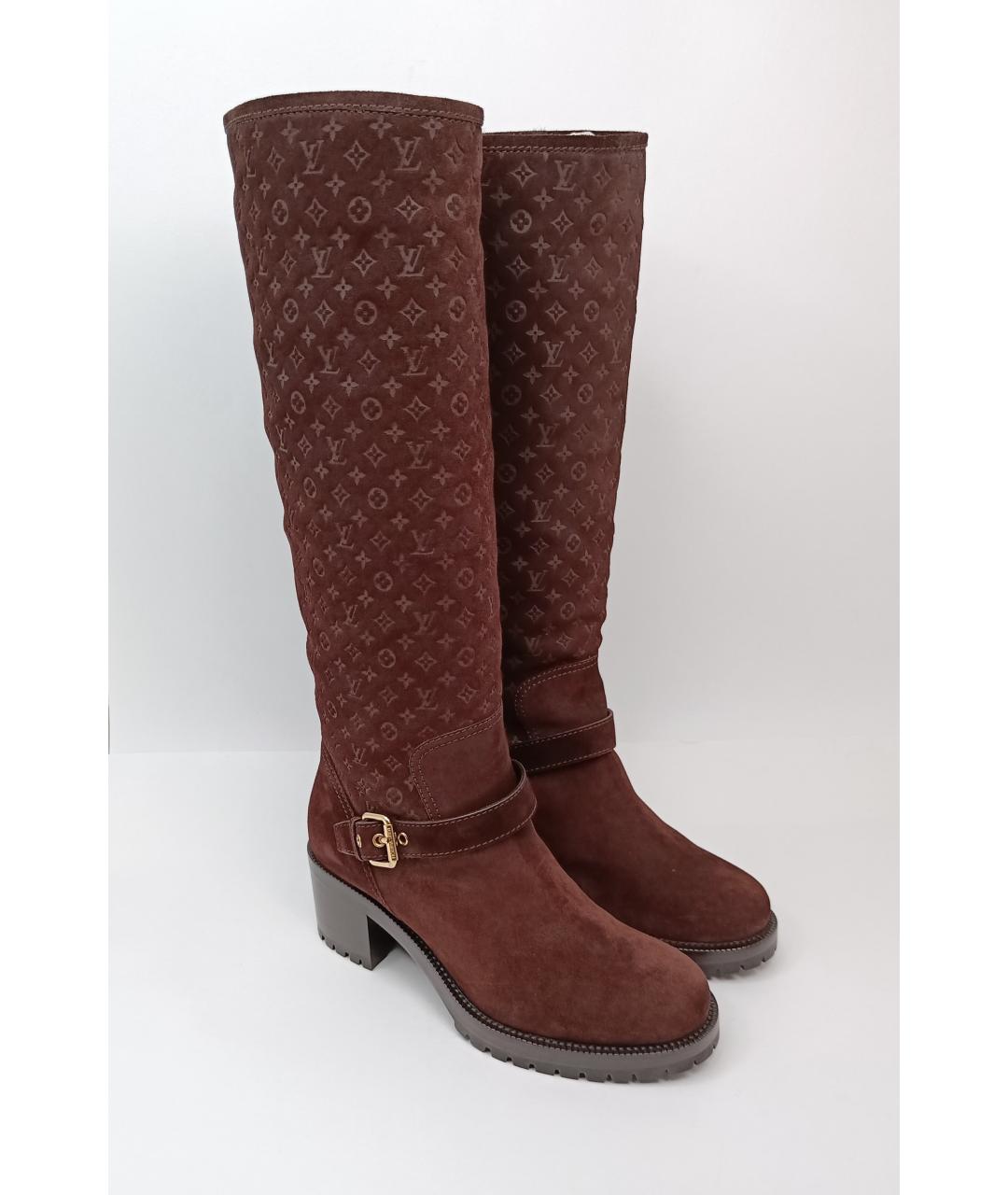 LOUIS VUITTON Коричневые замшевые сапоги, фото 2