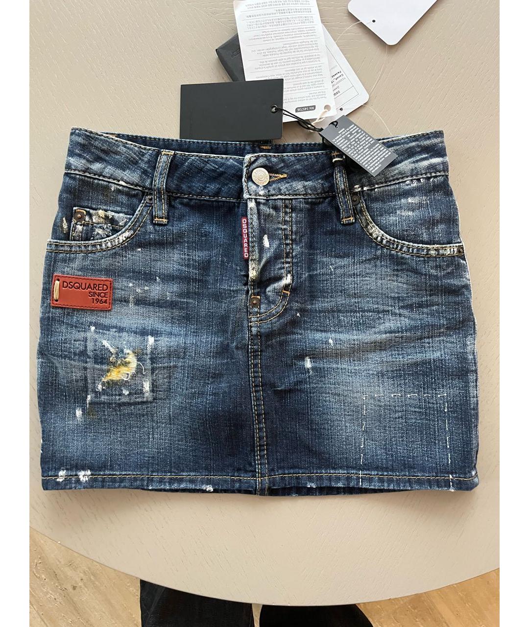 DSQUARED2 Синяя хлопковая юбка мини, фото 4