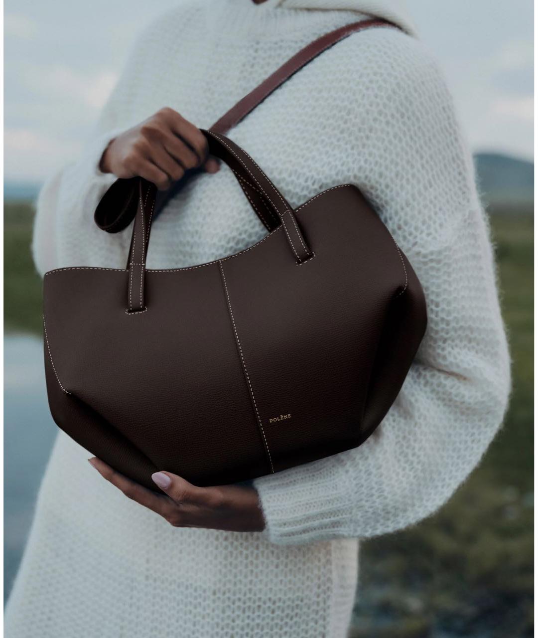 POLENE Коричневая кожаная сумка тоут, фото 3