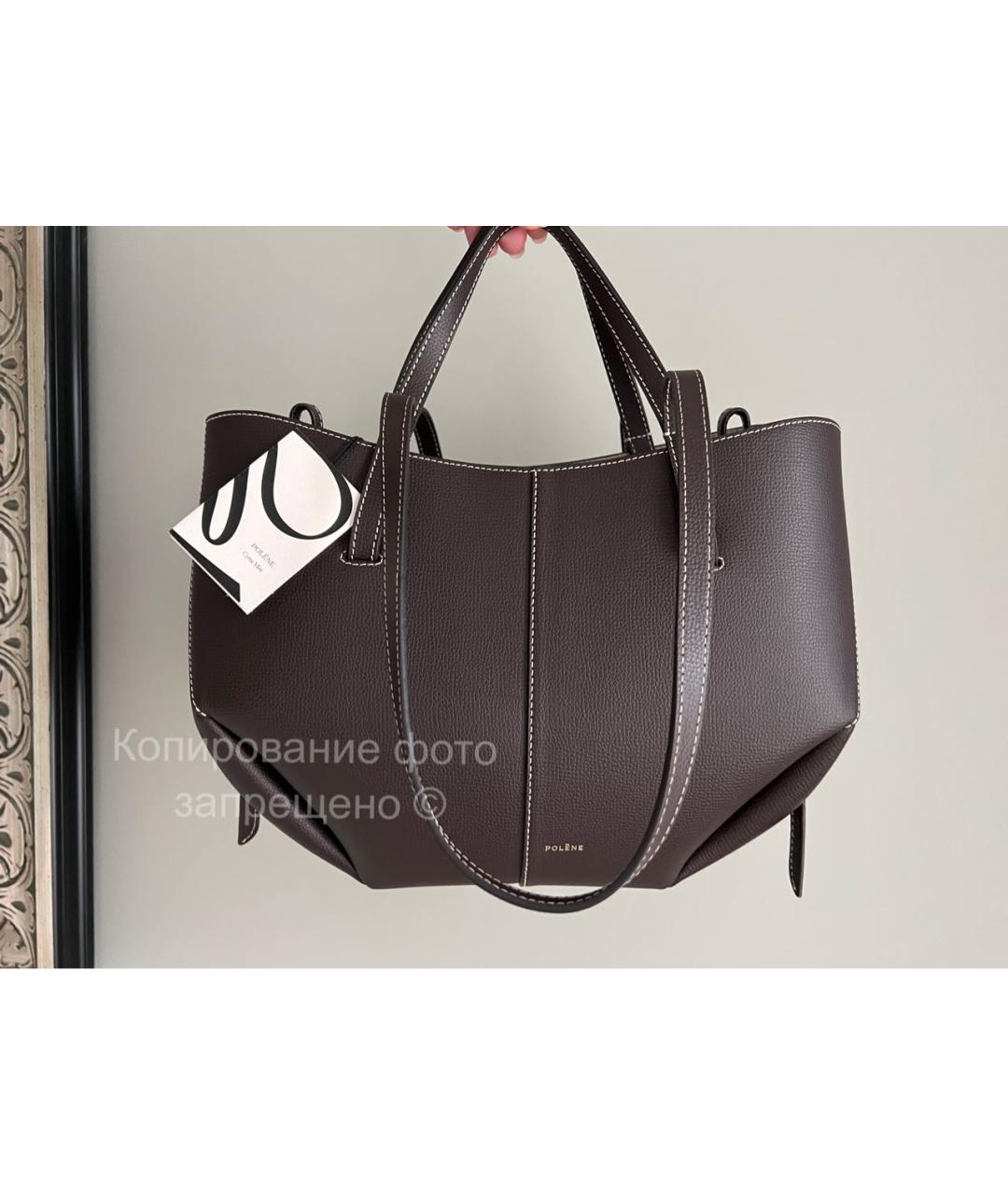 POLENE Коричневая кожаная сумка тоут, фото 2