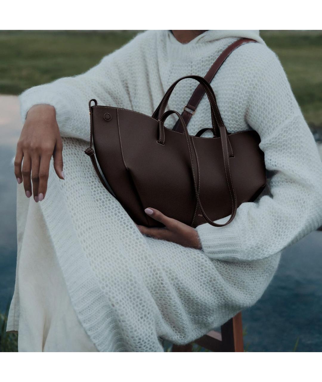 POLENE Коричневая кожаная сумка тоут, фото 4