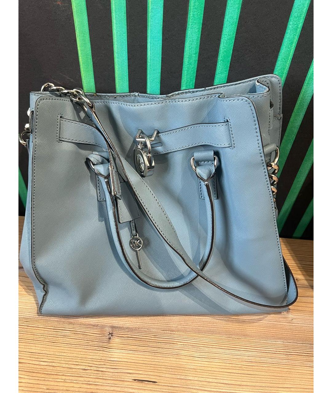 MICHAEL KORS Голубая кожаная сумка с короткими ручками, фото 5