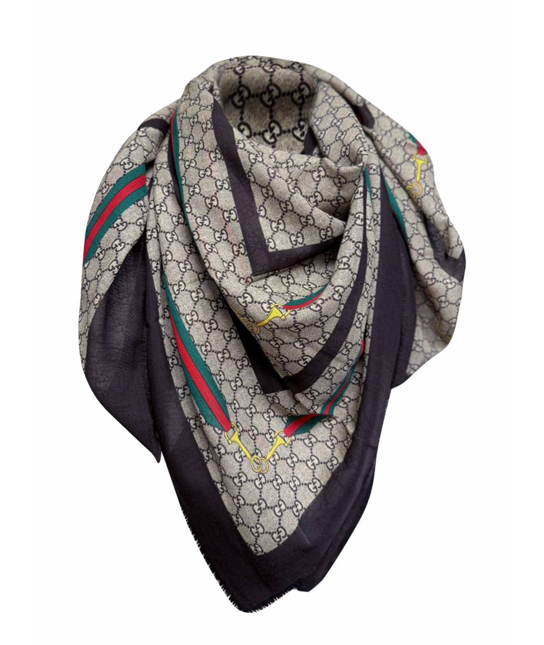 GUCCI Коричневый шерстяной платок, фото 1