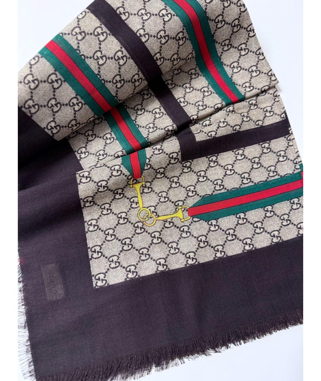 GUCCI Коричневый шерстяной платок, фото 2