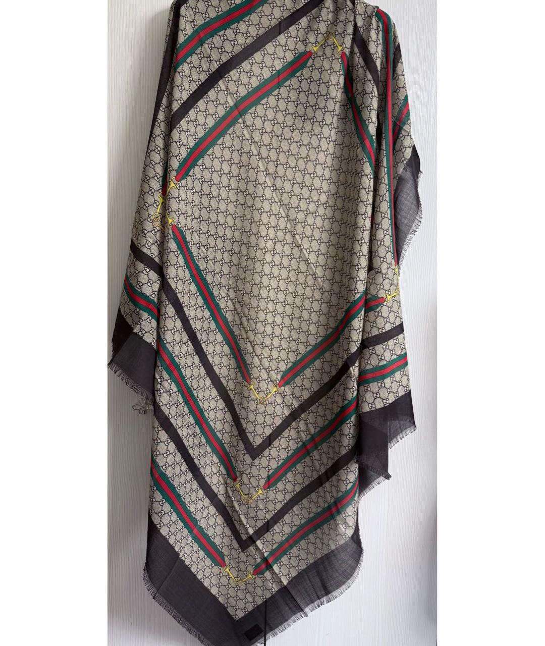 GUCCI Коричневый шерстяной платок, фото 3