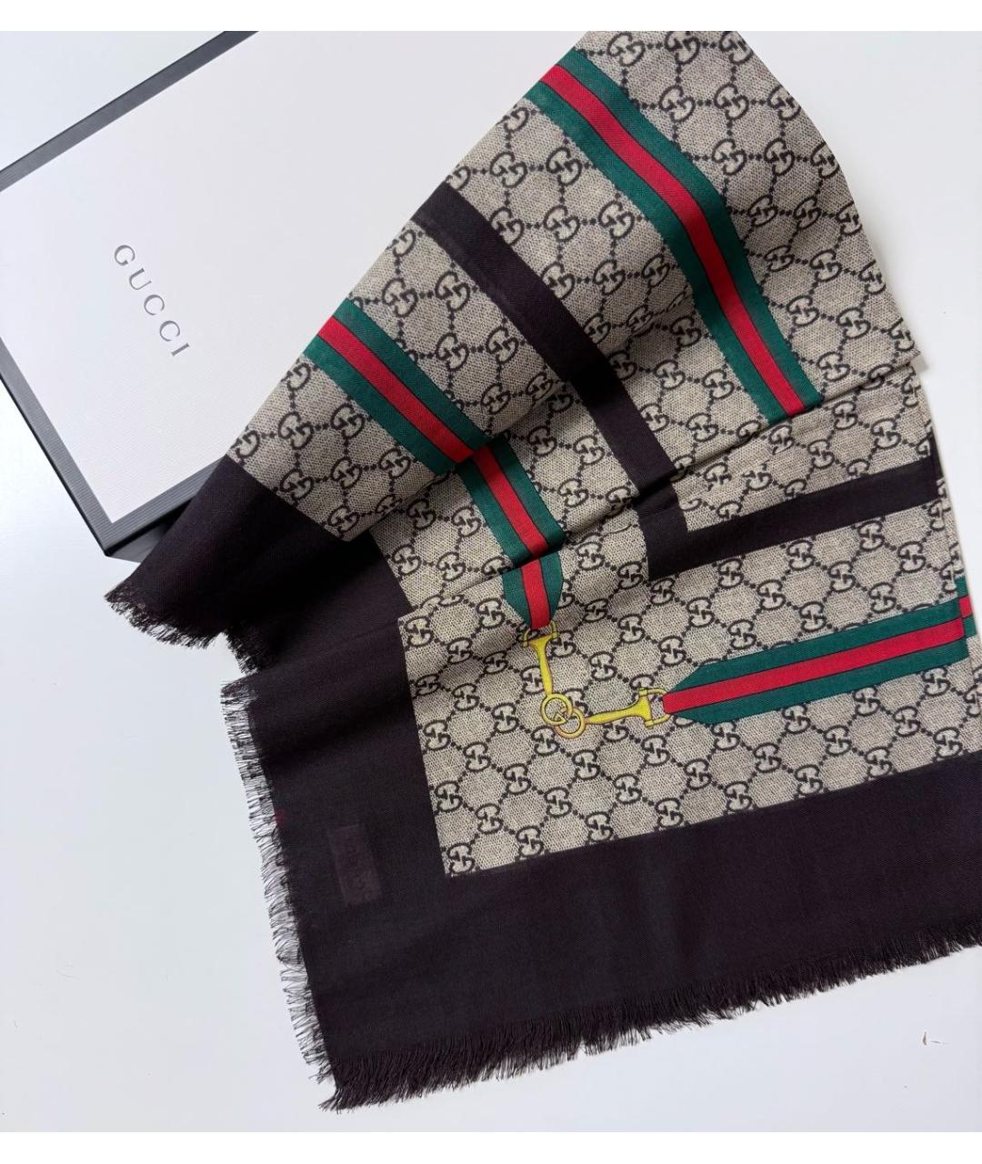 GUCCI Коричневый шерстяной платок, фото 7