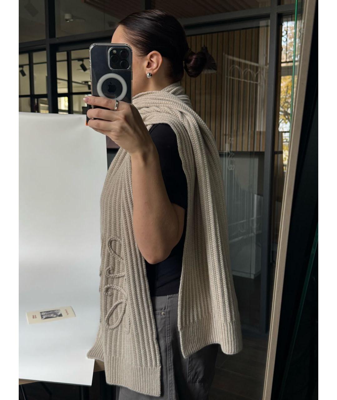 LOEWE Серый шерстяной шарф, фото 3