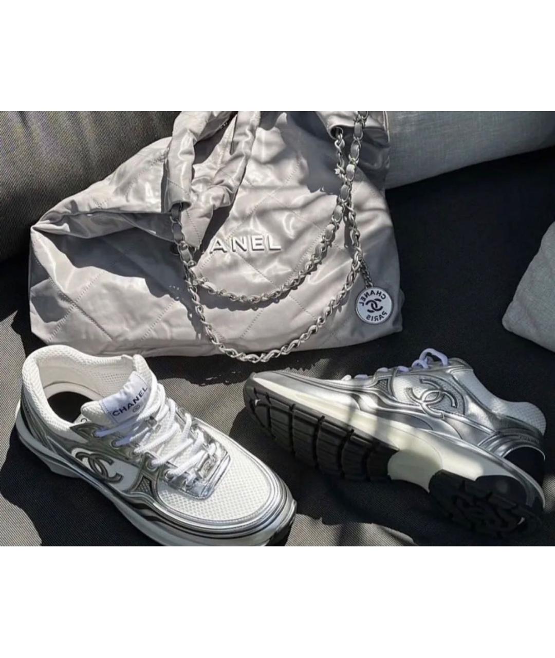 CHANEL Серебряные текстильные кроссовки, фото 4