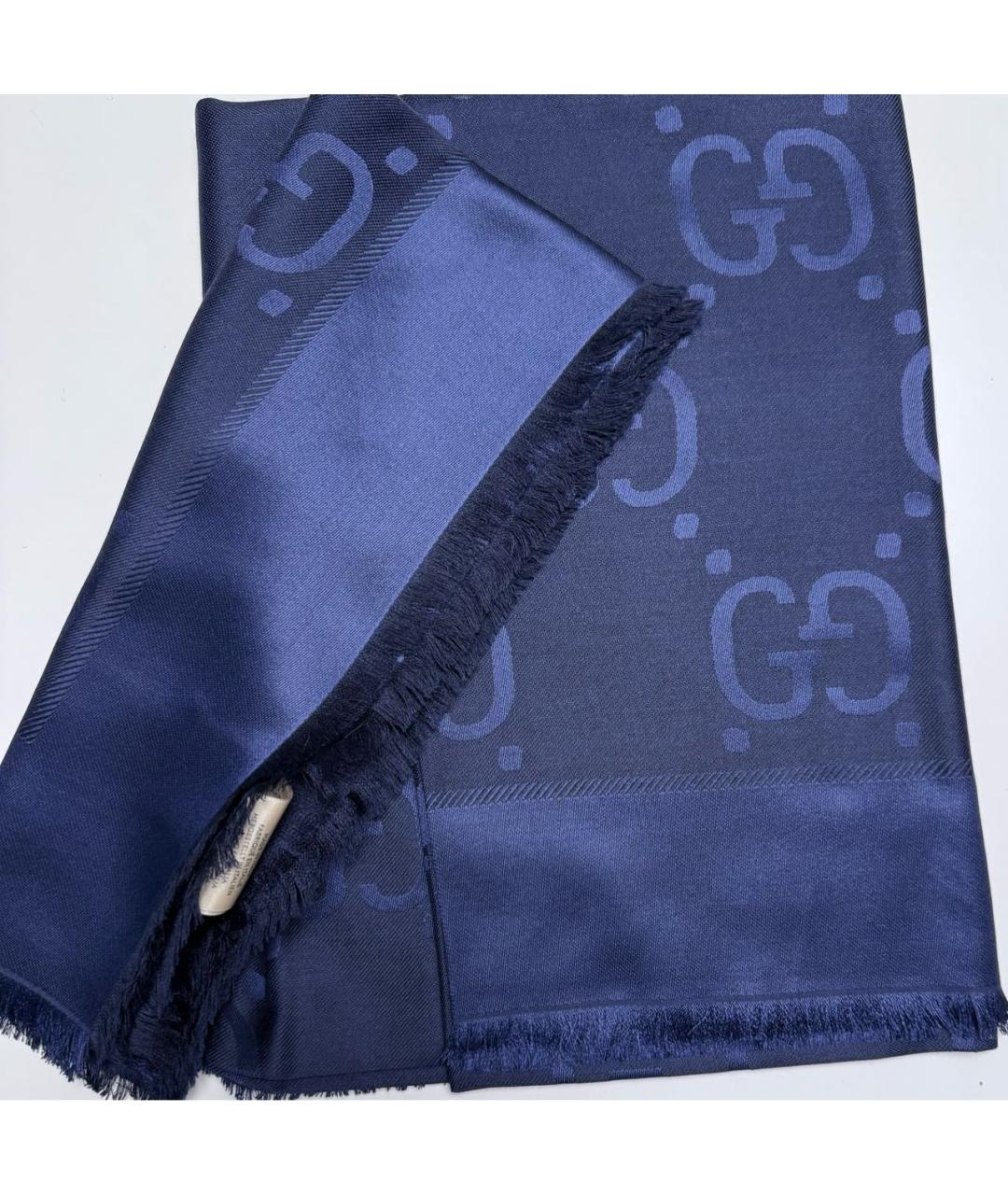 GUCCI Темно-синий шерстяной платок, фото 6