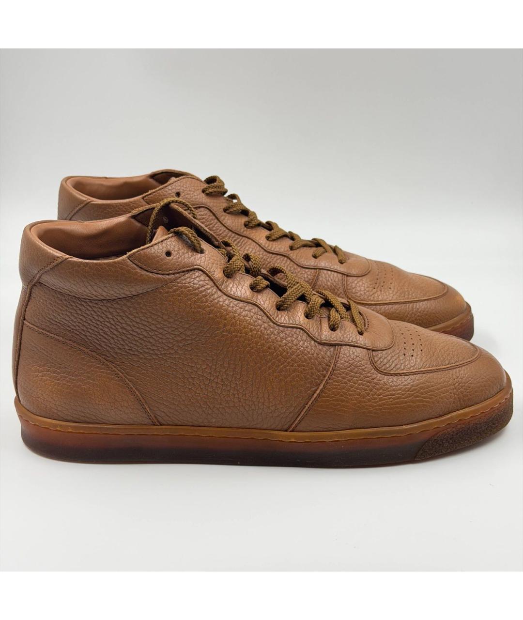 BRUNELLO CUCINELLI Коричневые кожаные высокие кроссовки / кеды, фото 6