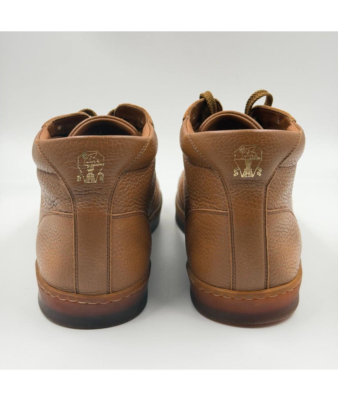BRUNELLO CUCINELLI Коричневые кожаные высокие кроссовки / кеды, фото 5