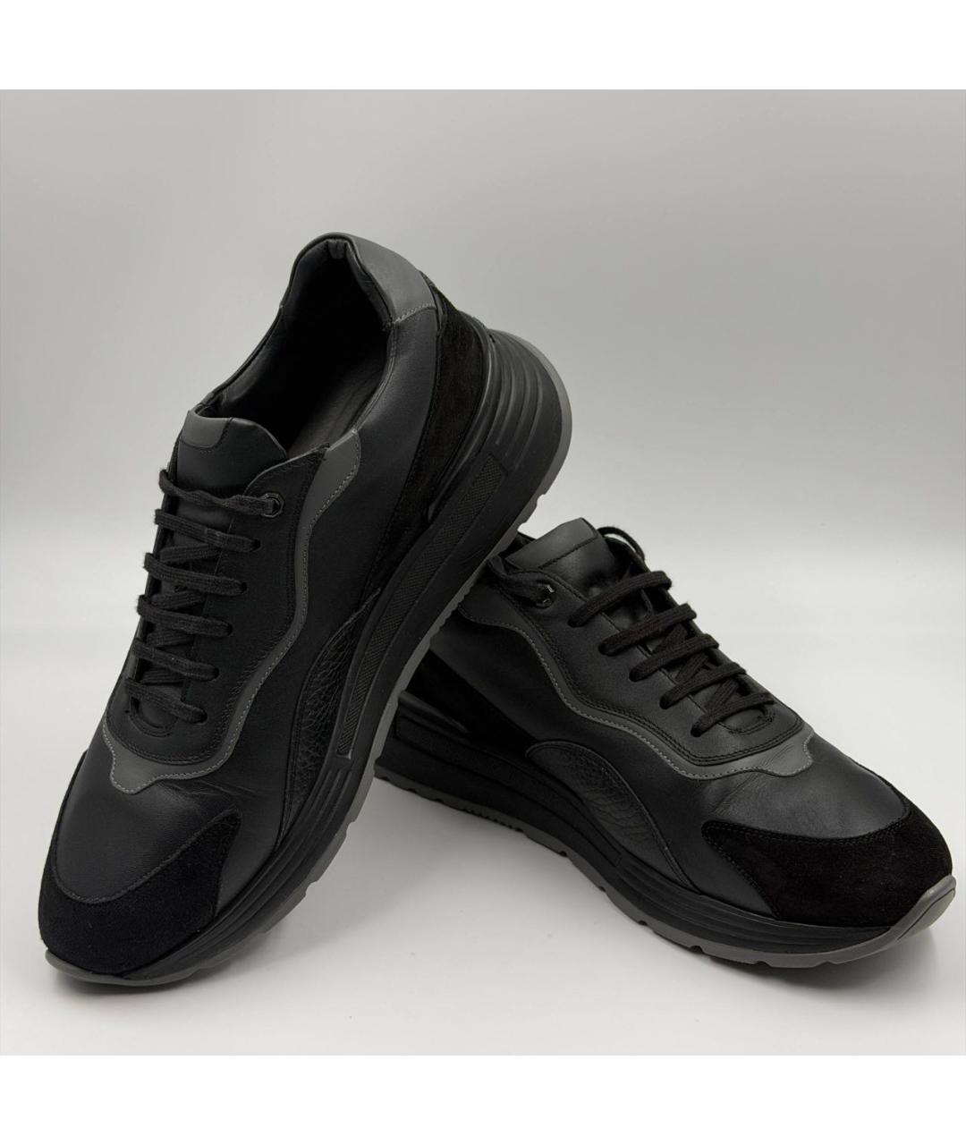 STEFANO RICCI Черные кожаные низкие кроссовки / кеды, фото 4