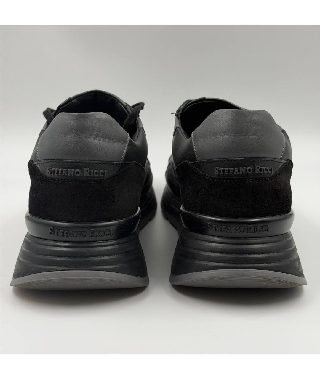 STEFANO RICCI Черные кожаные низкие кроссовки / кеды, фото 5